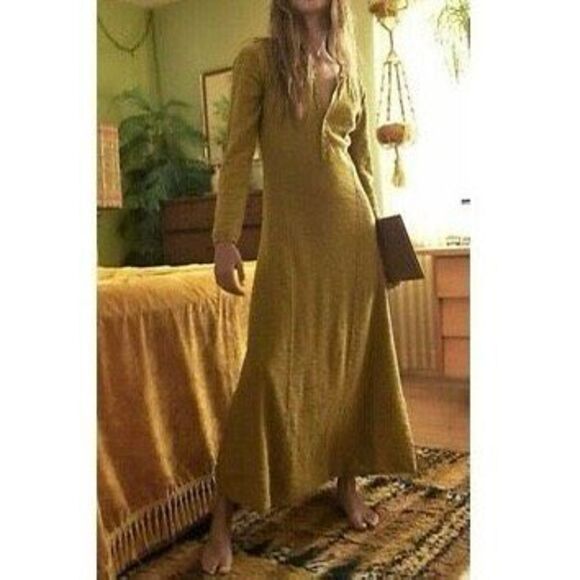 NWOT Free People Beach El Topo Sweater Bitter Olive Linen Blend Maxi Dress Small - Picture 1 of 10